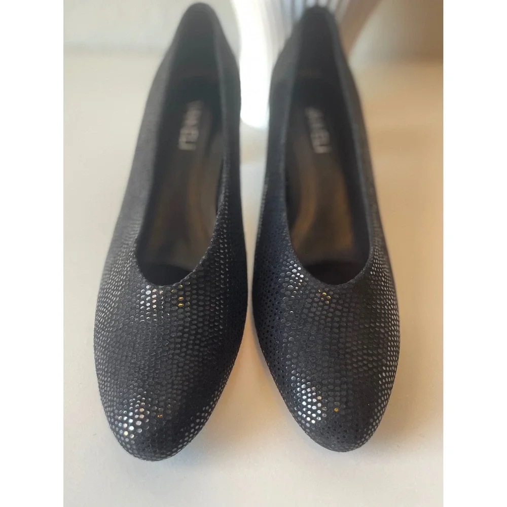 Van Eli Women's Black Textured Metallic Kitten Heel Summer Casual Evening SZ 7.5